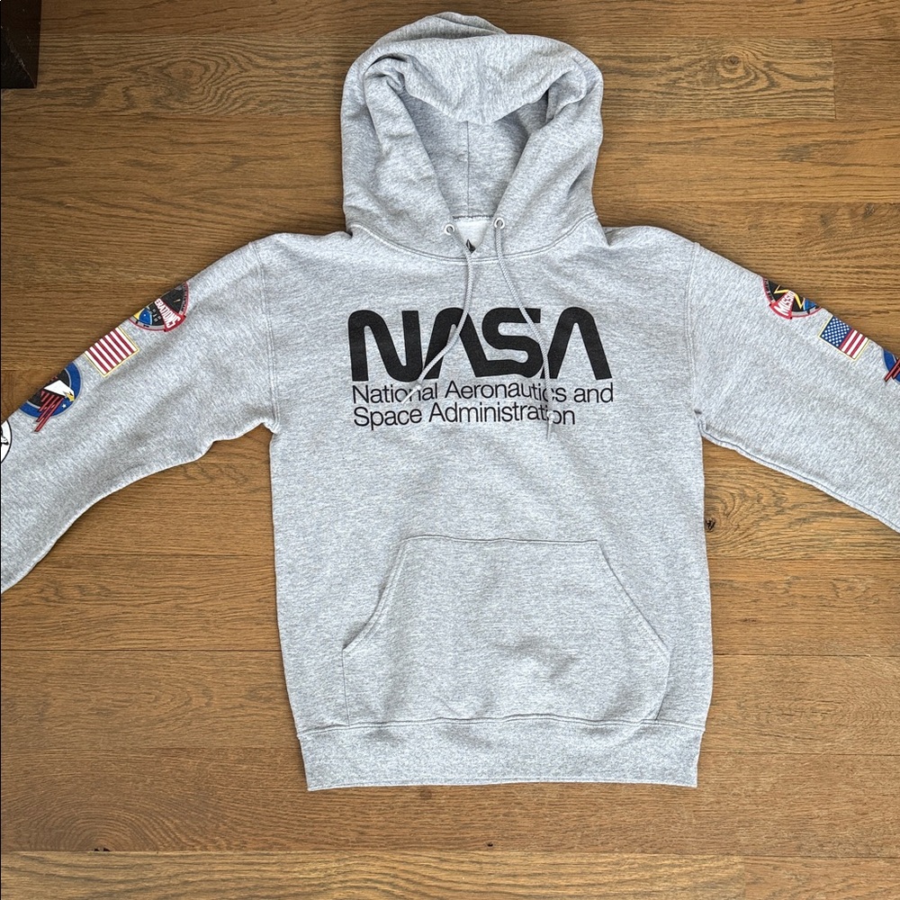 Gray NASA Hoodie with Flag Patches